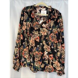 NWT Umgee Blouse Size 1XL Paisley Floral Tunic Ruffle Hem Colorful Lightweight